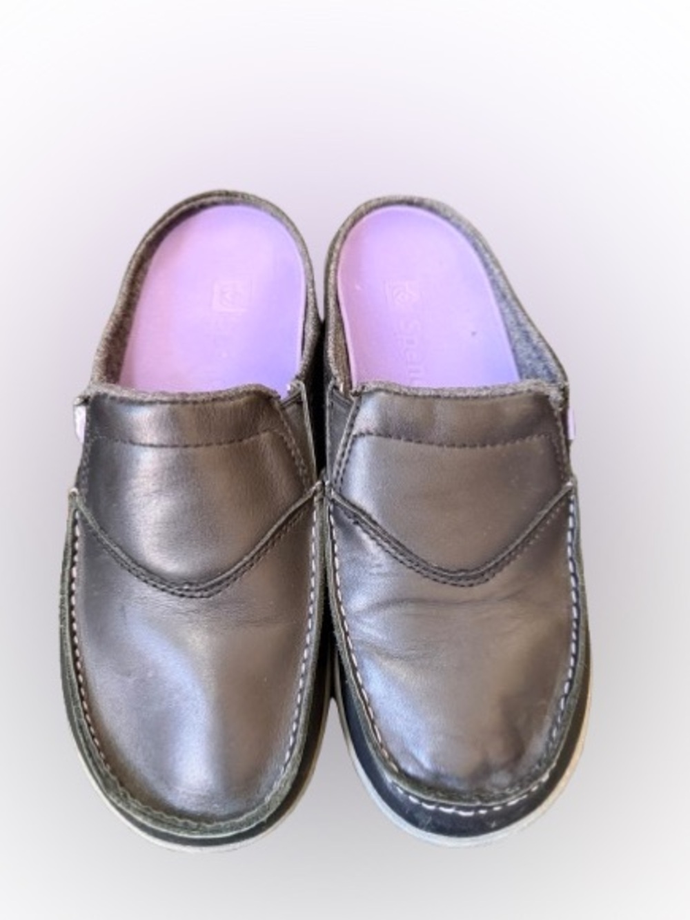 Spenco Siesta Black Leather Slip On Clogs Mules Comfort Shoes Women’s Size 9